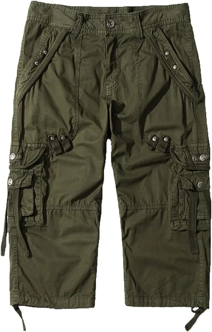 Maiyifu-GJ Men's 3/4 Cargo Shorts Elastic Multi Pockets Below Knee Cargo Shorts Summer Casual Loose Cotton Long Shorts
