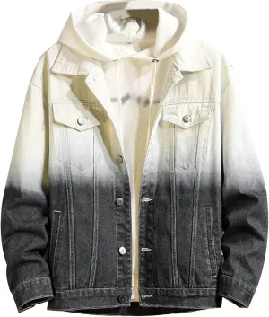 Maiyifu-GJ Men's Contrast Color Loose Denim Jacket Washed Denim Trucker Jackets Retro Button Down Cowboy Jeans Jackets