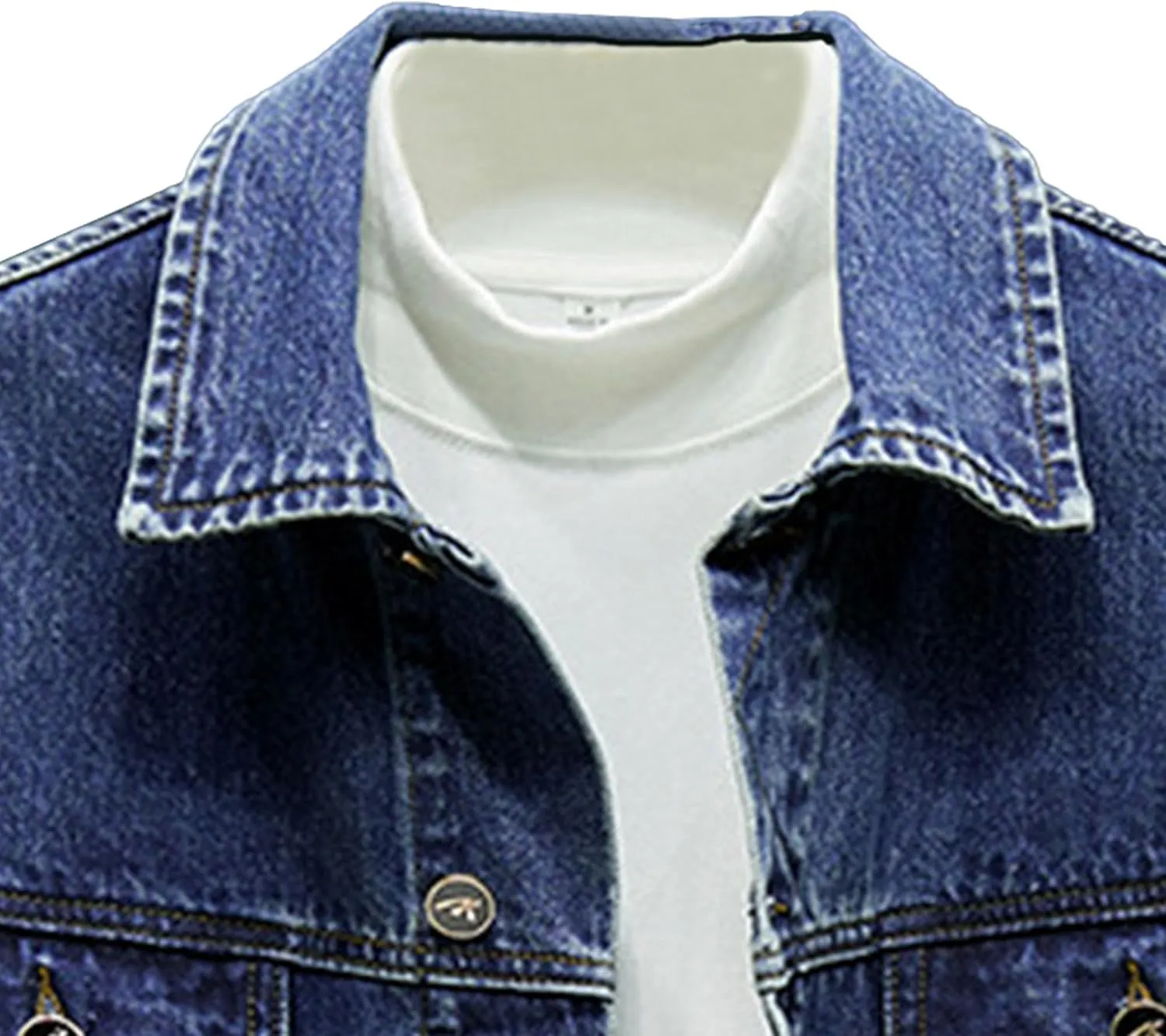 Maiyifu-GJ Men's Distressed Jean Jacket Long Sleeve Denim Trucker Jacket Regular Fit Button Up Utility Pocket Overshirt