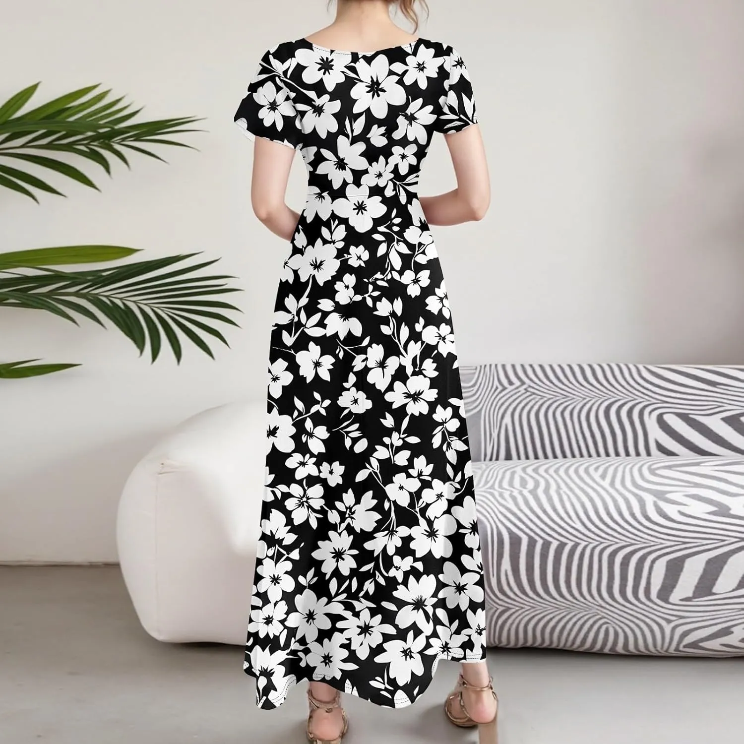 Maxi Dresses for Women 2025 Sundresses Flutter Sleeve Floral Printed Empire Waist Smocked Beach Resort Swing, S-2Xl