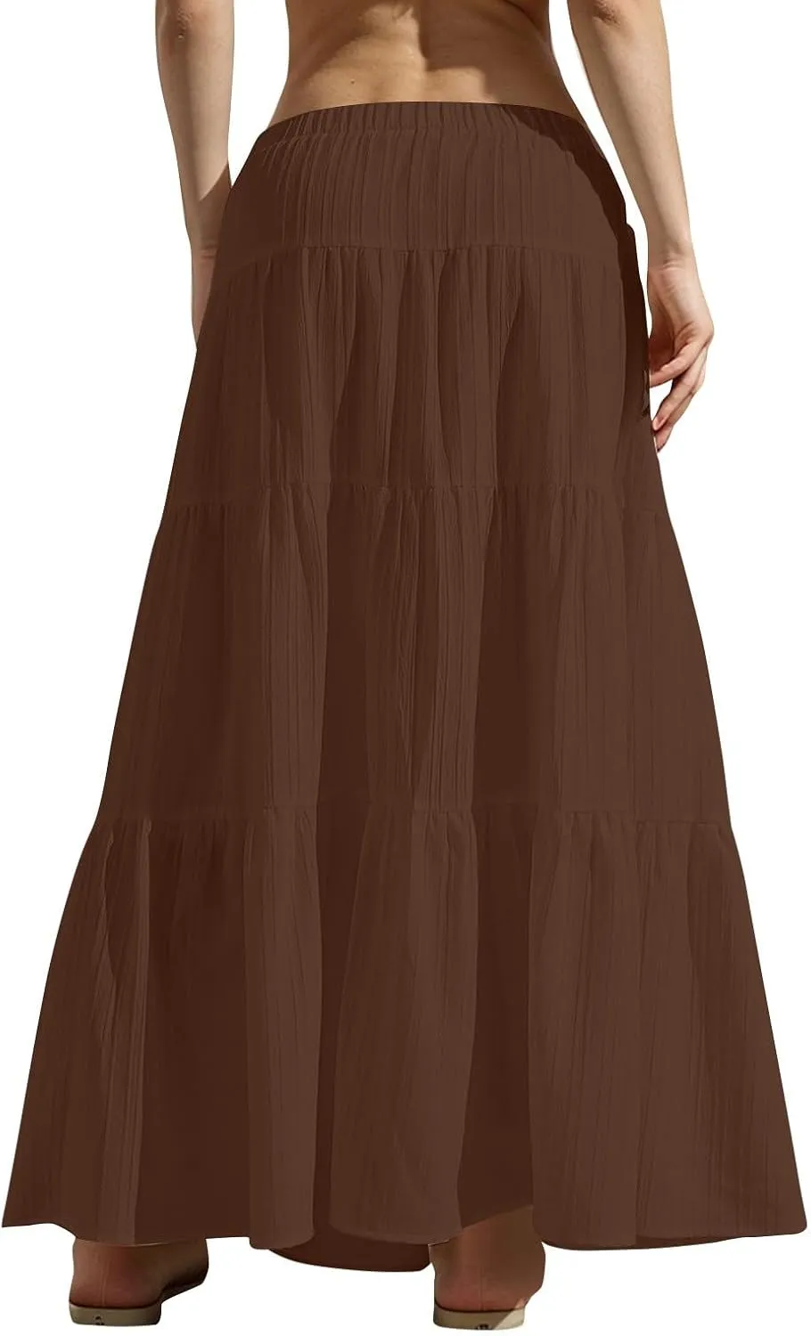 Maxi Skirt for Women 2025 Vacation Boho Flowy Swing Tiered A-Line Maxi Skirts Elastic Waist Pleated Long Beach Dress