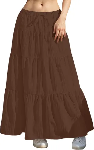 Maxi Skirt for Women 2025 Vacation Boho Flowy Swing Tiered A-Line Maxi Skirts Elastic Waist Pleated Long Beach Dress