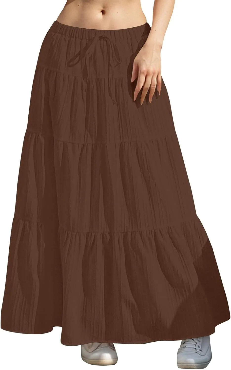 Maxi Skirt for Women 2025 Vacation Boho Flowy Swing Tiered A-Line Maxi Skirts Elastic Waist Pleated Long Beach Dress