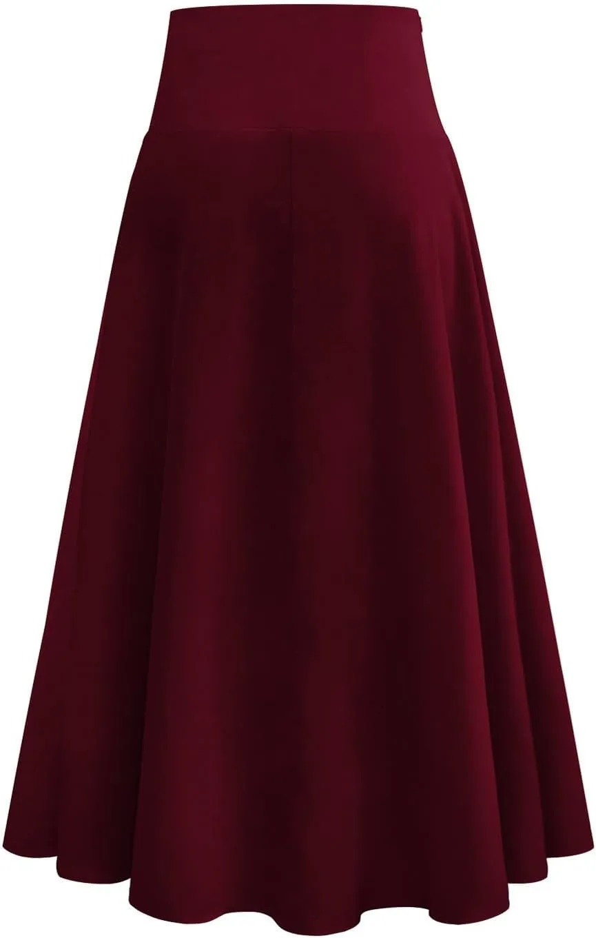 Maxi Skirt for Women High Elastic Waist Satin Summer Lightweight Ruffle Hem Long Skirts Palazzo A-Line for Going Out