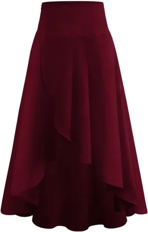 Maxi Skirt for Women High Elastic Waist Satin Summer Lightweight Ruffle Hem Long Skirts Palazzo A-Line for Going Out