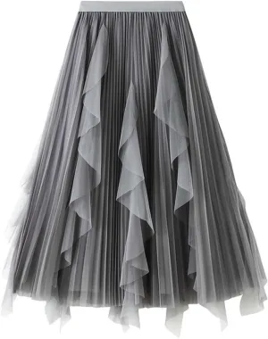 Maxi Skirts for Women 2025 Trendy Sheer Multi Layer Pleated Loose Casual Summer Midi Skirts for Vacation Streetwear