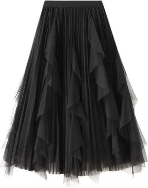 Maxi Skirts for Women 2025 Trendy Sheer Multi Layer Pleated Loose Casual Summer Midi Skirts for Vacation Streetwear