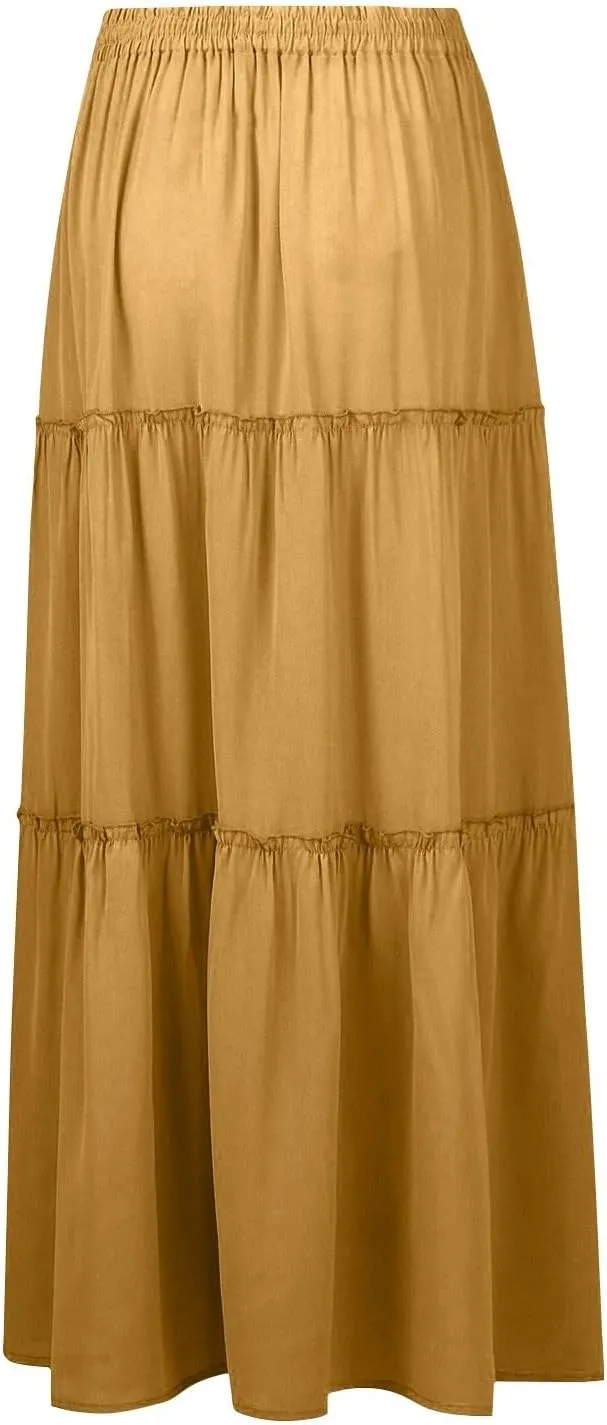 Maxi Skirts for Women Beach Boho Skirts Flowy Swing Ruffle Tiered High Waisted Summer Floral Skort with Pockets
