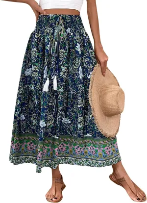 Maxi Skirts for Women Trendy Summer Tiered Elastic High Waisted Floral Skirt Vacation A Line Flowy Long Skirts