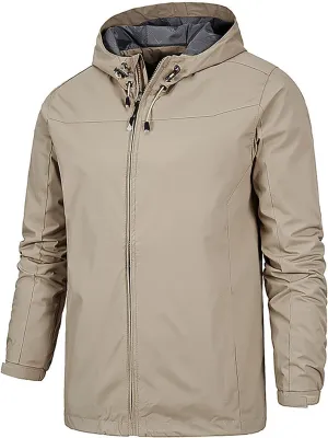 Men Lightweight Windbreaker Jacket Oversize Breathable Full Zip Waterproof Hooded Raincoat Travel Hiking Work Outwear