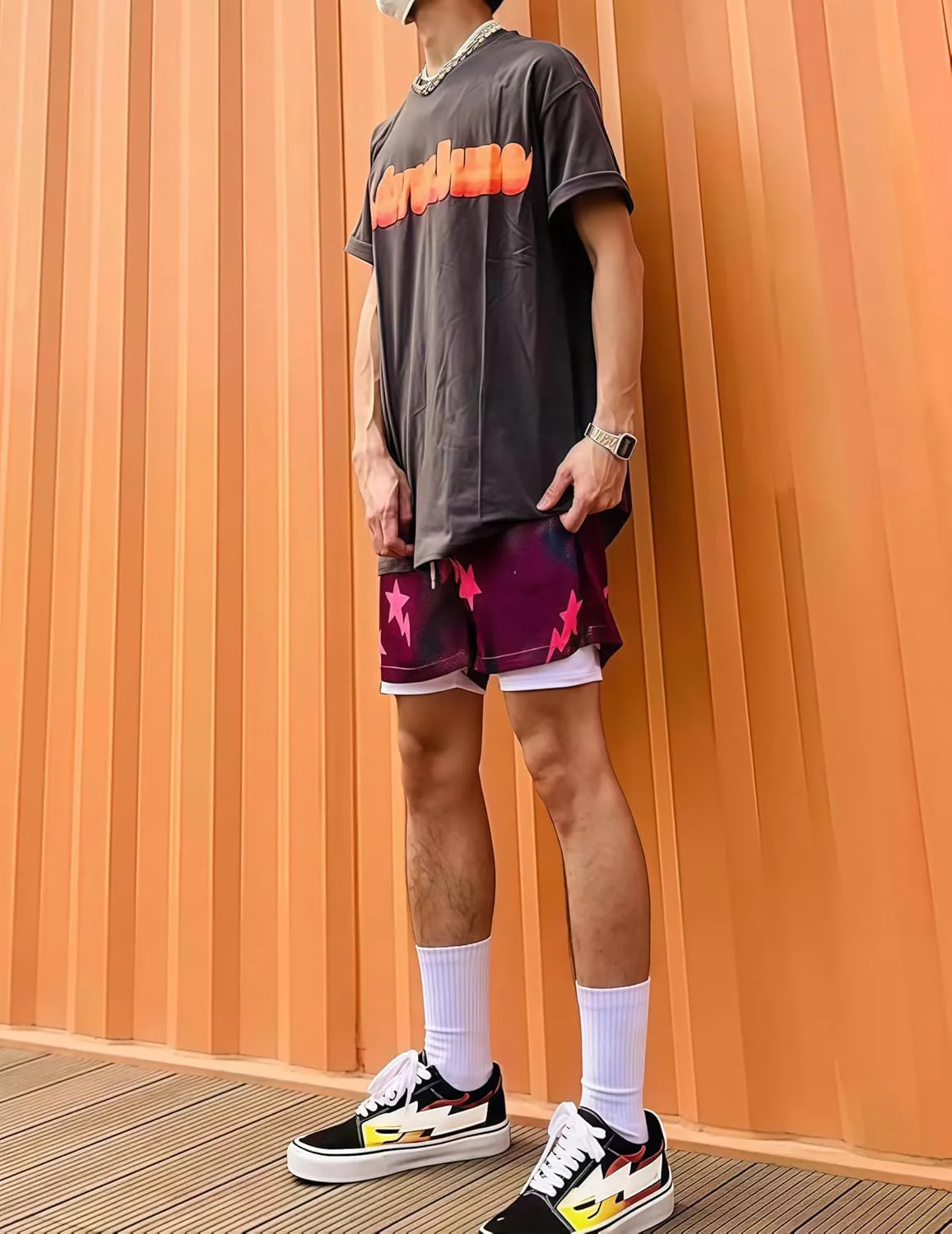 Men's Athletic Casual Print Mesh Shorts Running Basketball Gym Workout Lightweight Quick Dry Sports Shorts with Pockets