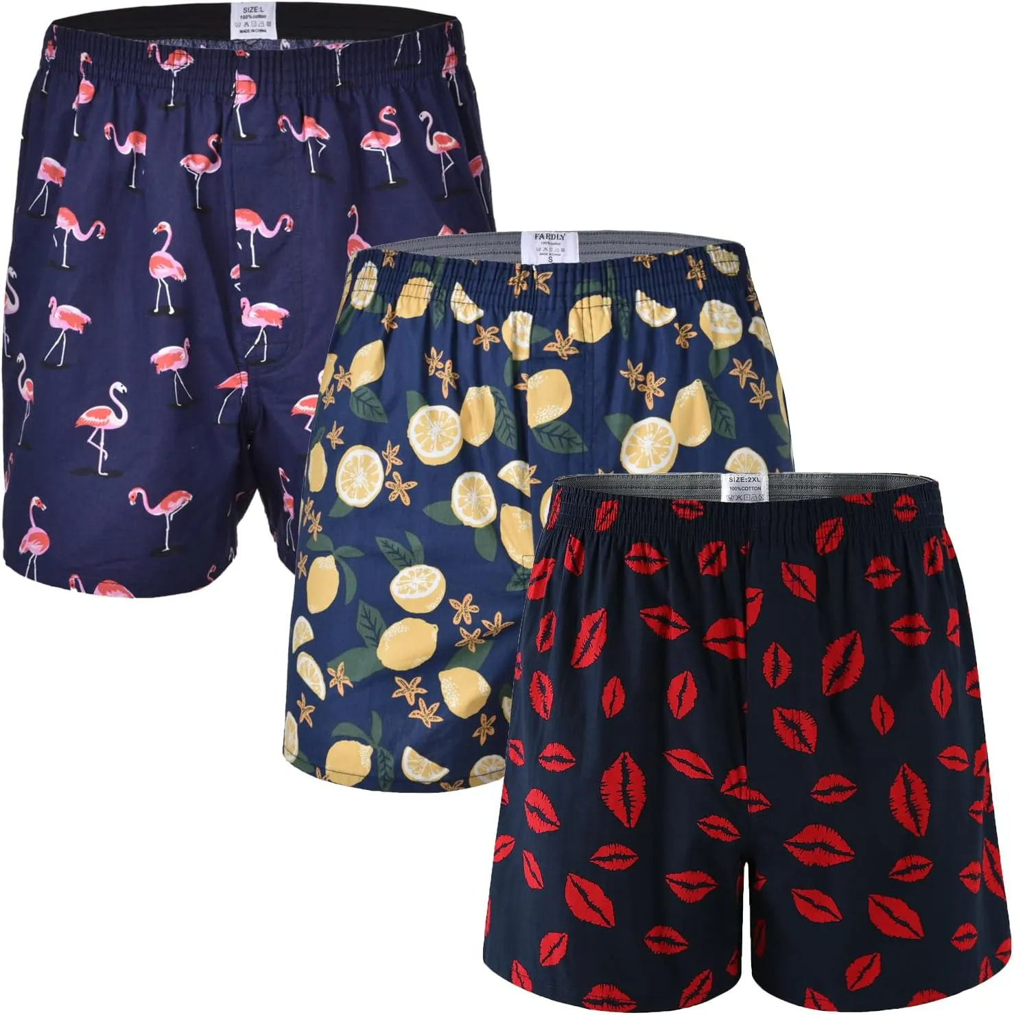 Mens Boxer Shorts Funny Boxers Sleep Short Plaid Cotton Loose Woven Boxers for Men Small Medium Large