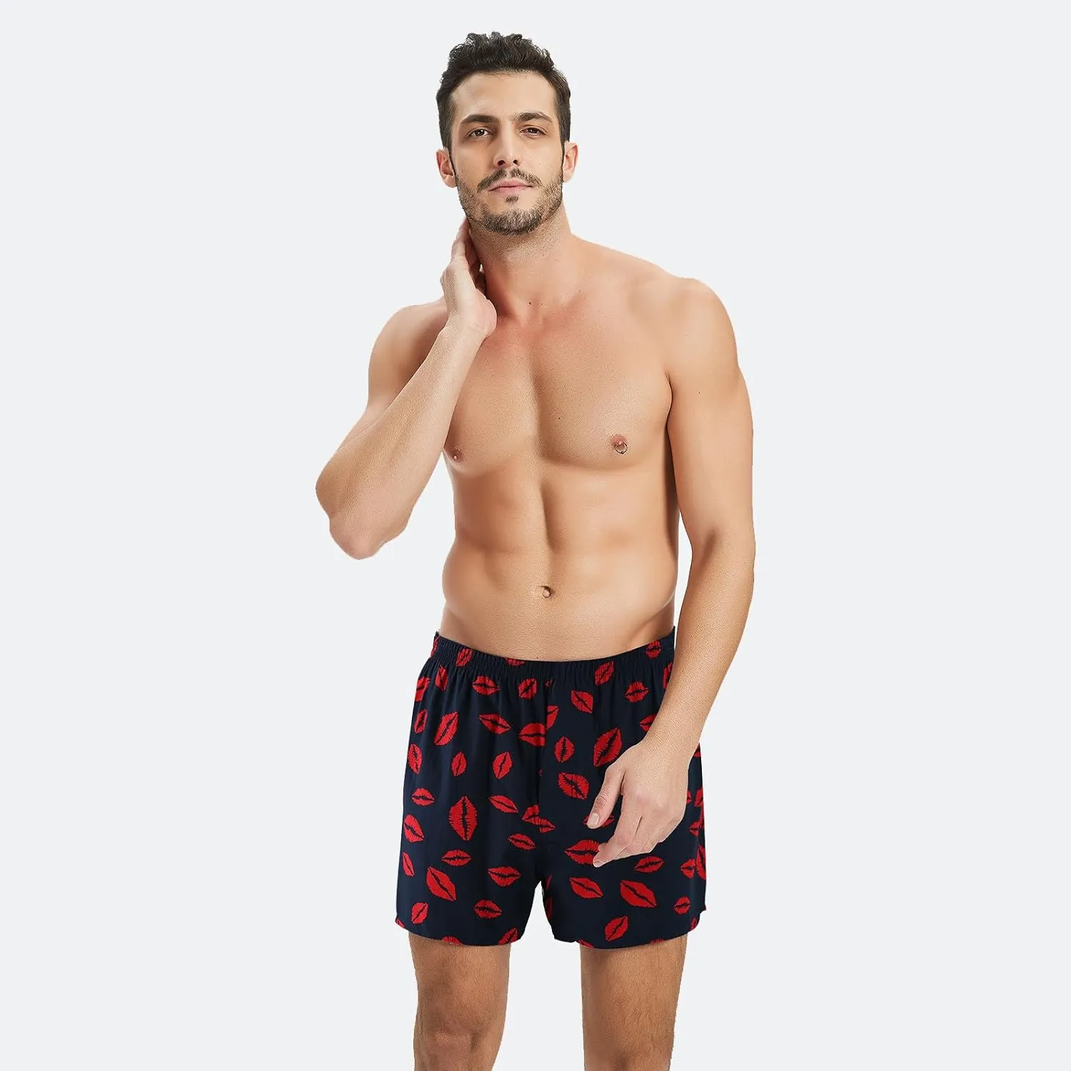 Mens Boxer Shorts Funny Boxers Sleep Short Plaid Cotton Loose Woven Boxers for Men Small Medium Large