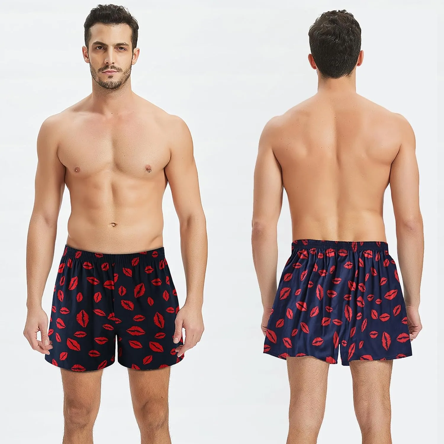Mens Boxer Shorts Funny Boxers Sleep Short Plaid Cotton Loose Woven Boxers for Men Small Medium Large