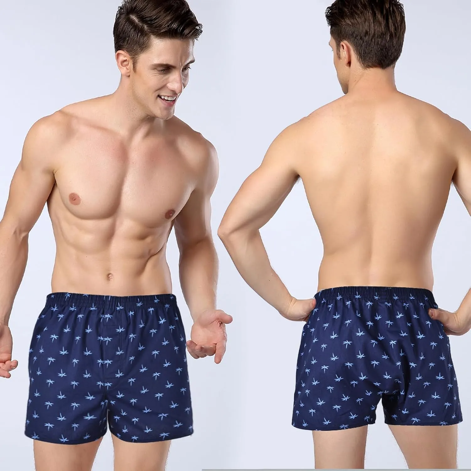 Mens Boxer Shorts Funny Boxers Sleep Short Plaid Cotton Loose Woven Boxers for Men Small Medium Large