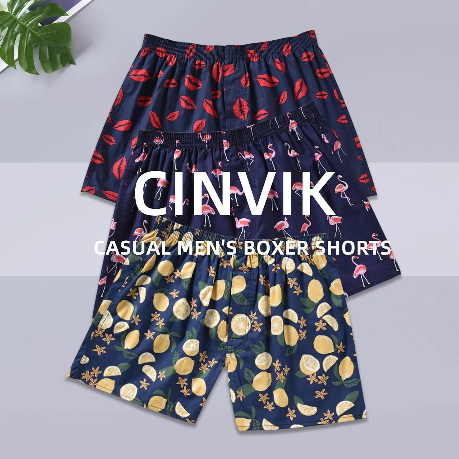 Mens Boxer Shorts Funny Boxers Sleep Short Plaid Cotton Loose Woven Boxers for Men Small Medium Large