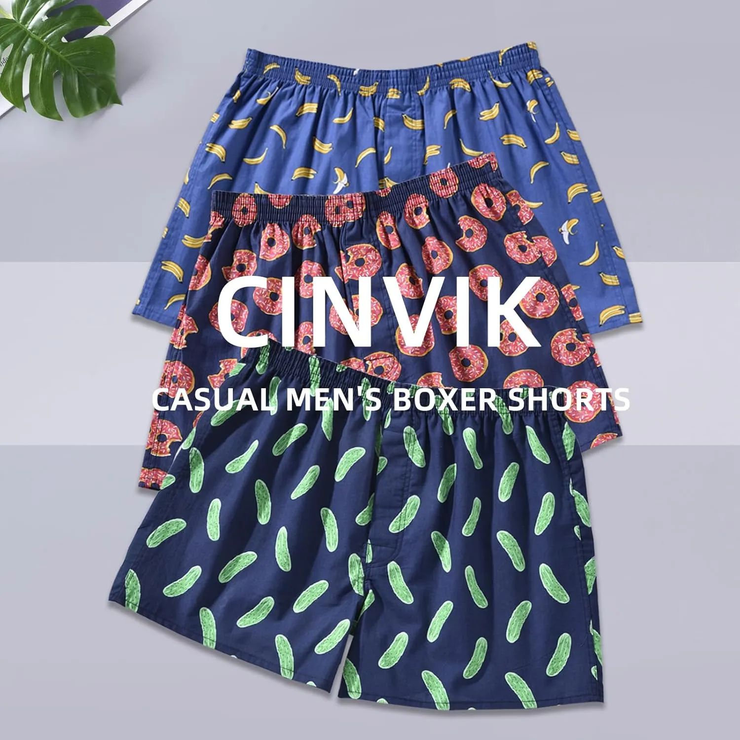 Mens Boxer Shorts Funny Boxers Sleep Short Plaid Cotton Loose Woven Boxers for Men Small Medium Large