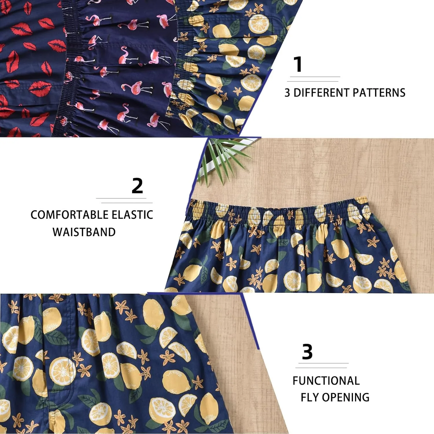 Mens Boxer Shorts Funny Boxers Sleep Short Plaid Cotton Loose Woven Boxers for Men Small Medium Large