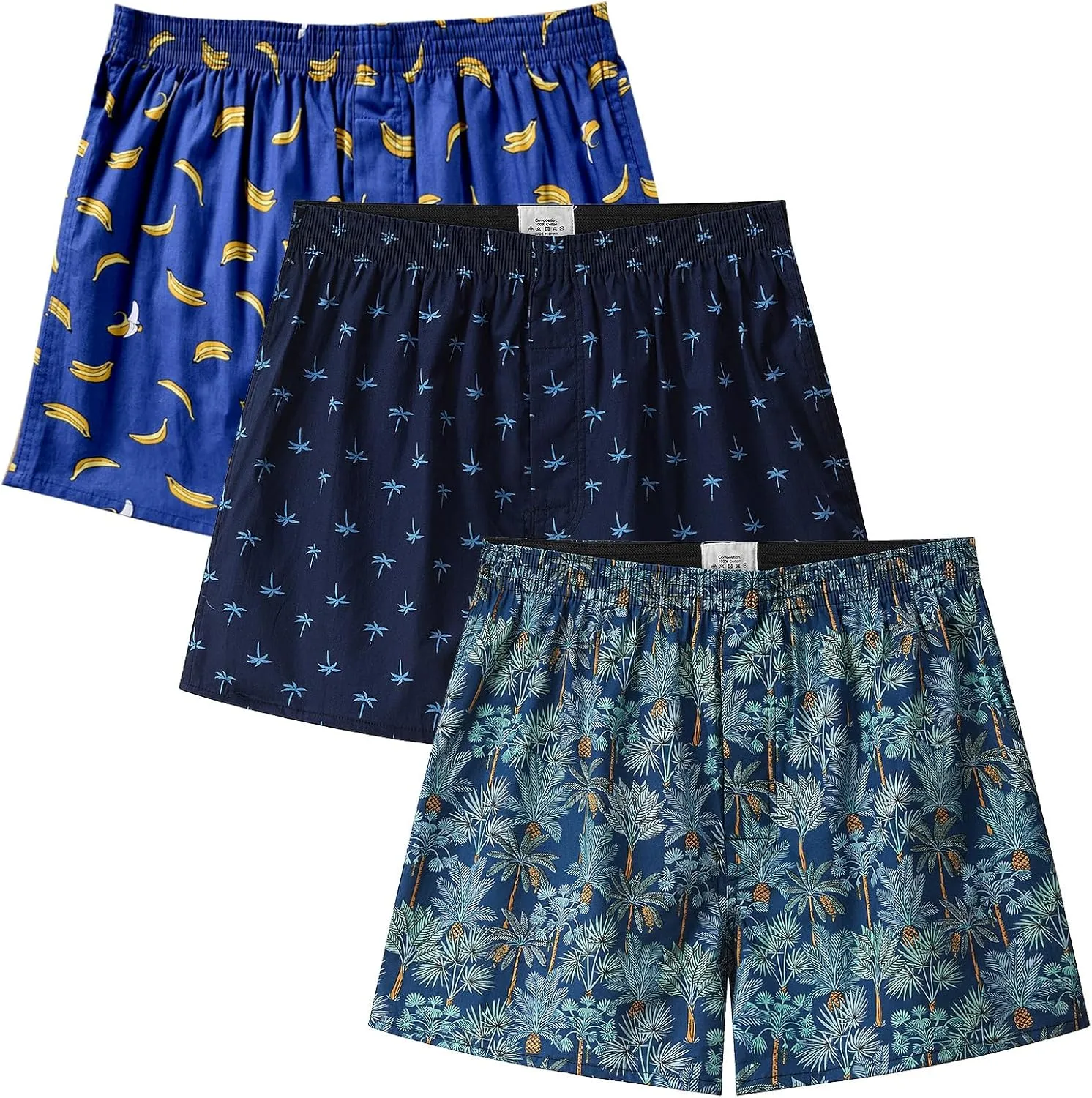 Mens Boxer Shorts Funny Boxers Sleep Short Plaid Cotton Loose Woven Boxers for Men Small Medium Large