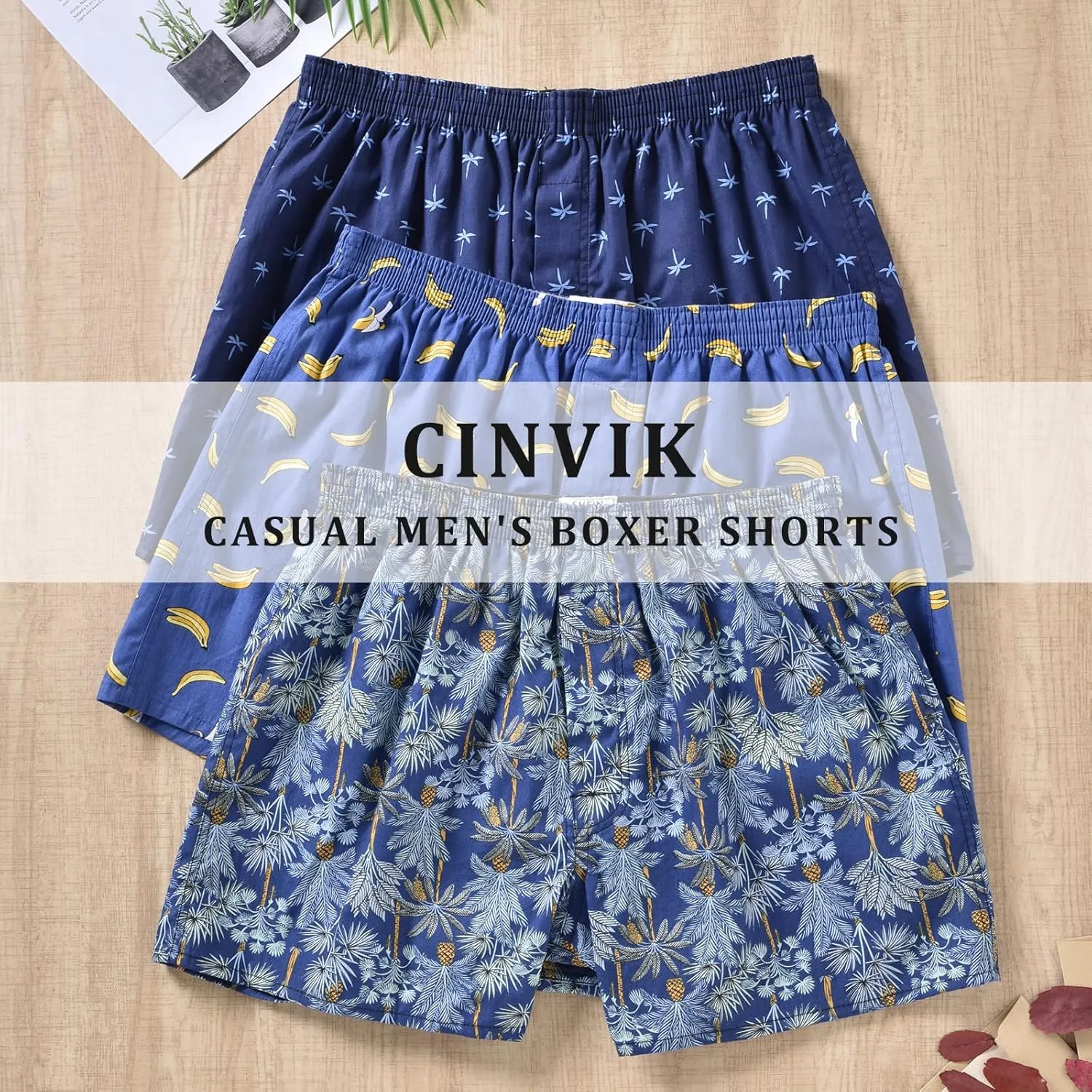 Mens Boxer Shorts Funny Boxers Sleep Short Plaid Cotton Loose Woven Boxers for Men Small Medium Large