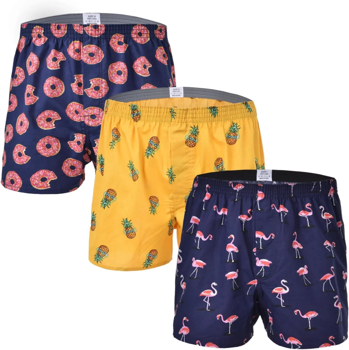 Mens Boxer Shorts Funny Boxers Sleep Short Plaid Cotton Loose Woven Boxers for Men Small Medium Large