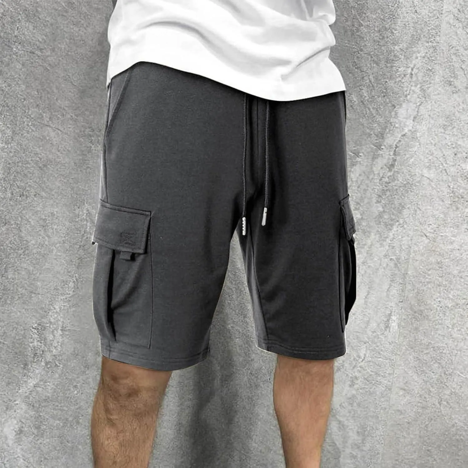 Men's Cargo Shorts Drawstring Elastic Waist Baggy Sports Sweat Shorts Big Tall Running Workout Shorts with Pockets