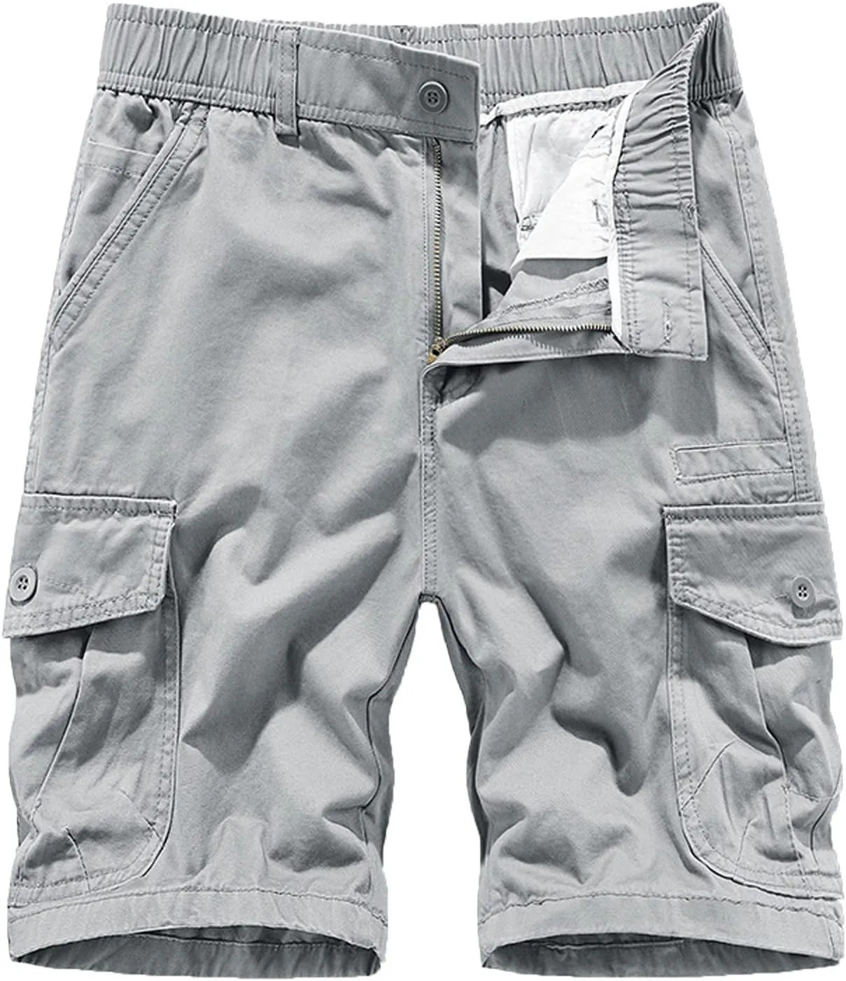 Men's Cargo Shorts Multi Pockets Elastic Waist Casual Chino Pants Summer Fashion Zipper Hiking Golf Fishing Shorts