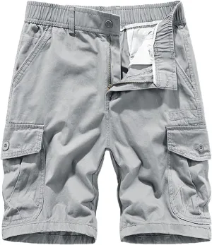 Men's Cargo Shorts Multi Pockets Elastic Waist Casual Chino Pants Summer Fashion Zipper Hiking Golf Fishing Shorts