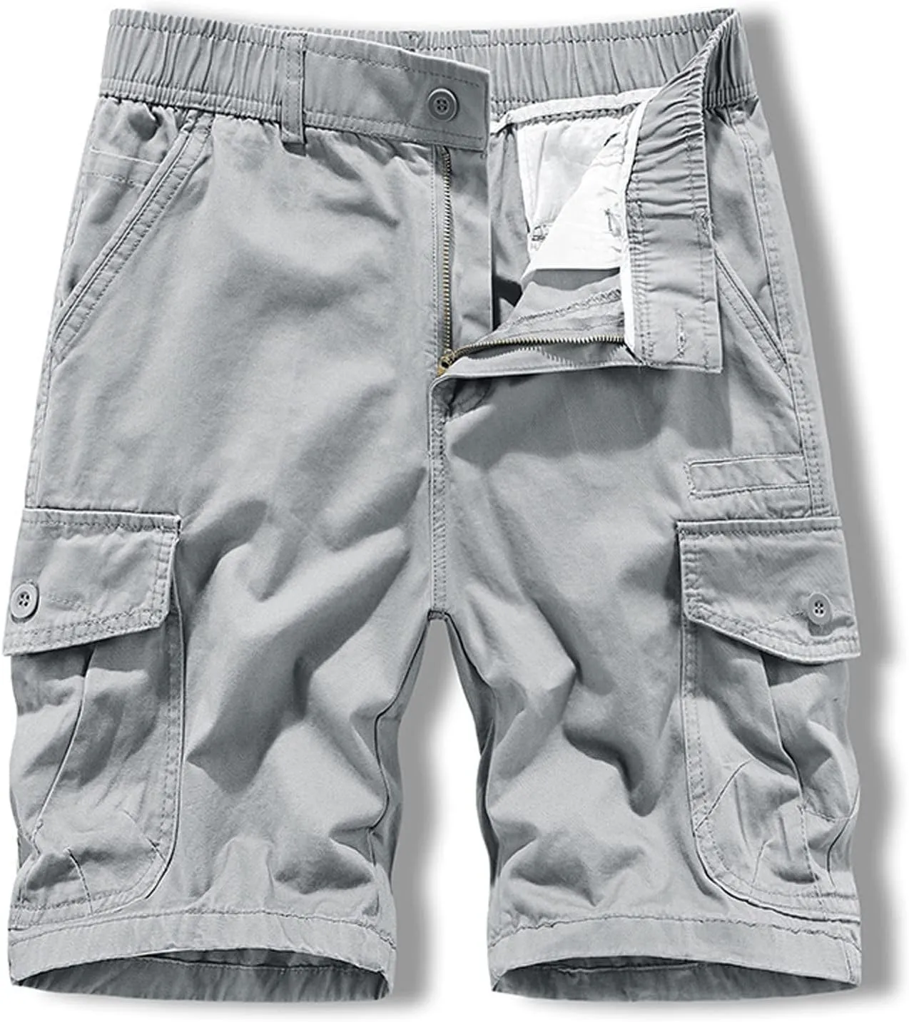 Men's Cargo Shorts Multi Pockets Elastic Waist Casual Chino Pants Summer Fashion Zipper Hiking Golf Fishing Shorts