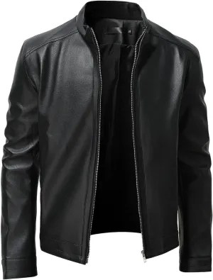 Mens Casual Full Zip Lightweight Moto Pu Leather Quilted Bomber Jacket Leather Varsity Faux Leather Jackets Biker Coat