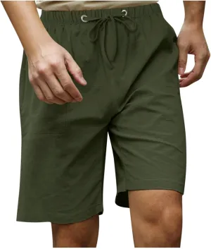 Men's Cotton Linen Shorts Elastic Waist Drawstring Shorts with Pockets Loose Fit Workout Trunks Baggy Short Pant