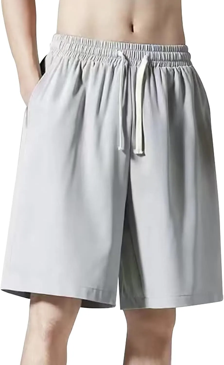 Men's Cotton Shorts Loose Fit Casual Elastic Waist Drawstring Lightweight Workout Lounge Beach Jersey Sweat Shorts