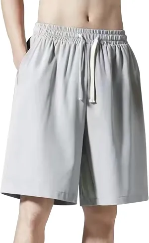 Men's Cotton Shorts Loose Fit Casual Elastic Waist Drawstring Lightweight Workout Lounge Beach Jersey Sweat Shorts