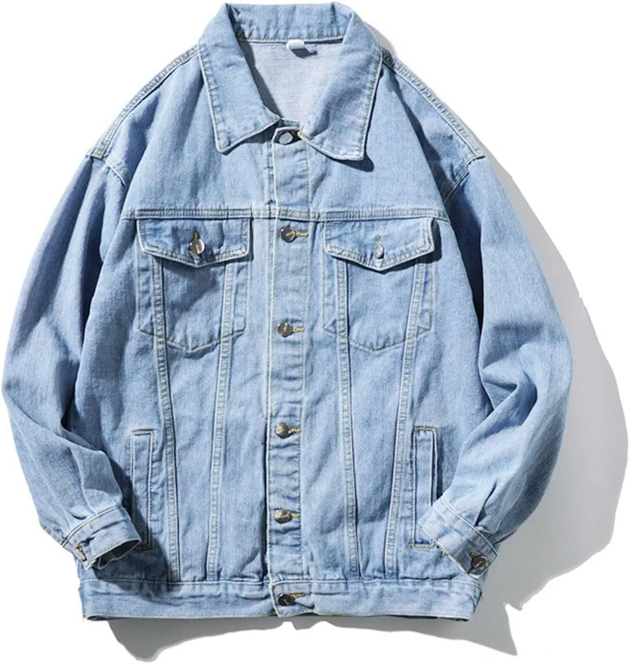 Mens Denim Trucker Jacket Distressed Ripped Motorcycle Slim Fit Blue Jean Jackets Coats Distressed Slim Denim Jackets