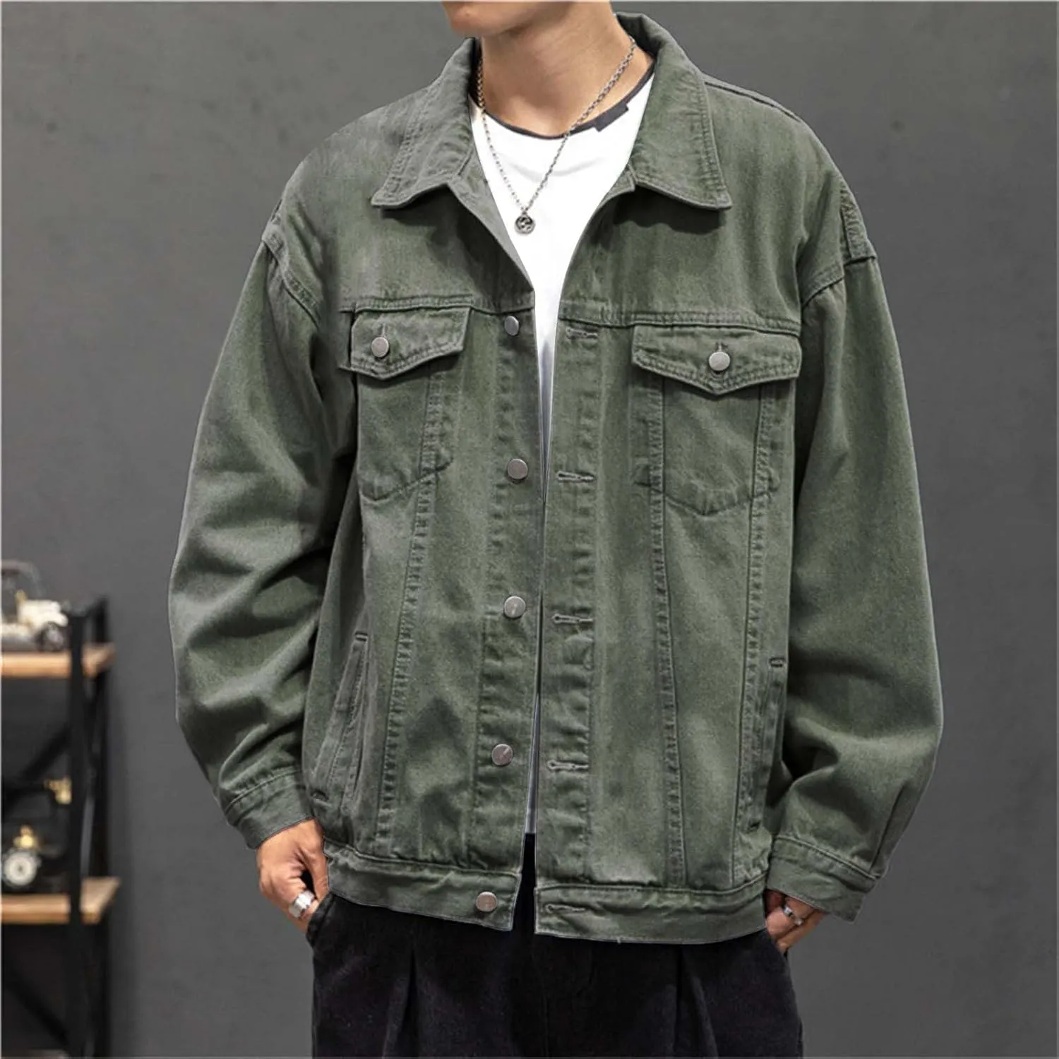 Mens Denim Trucker Jacket Distressed Ripped Motorcycle Slim Fit Blue Jean Jackets Coats Distressed Slim Denim Jackets