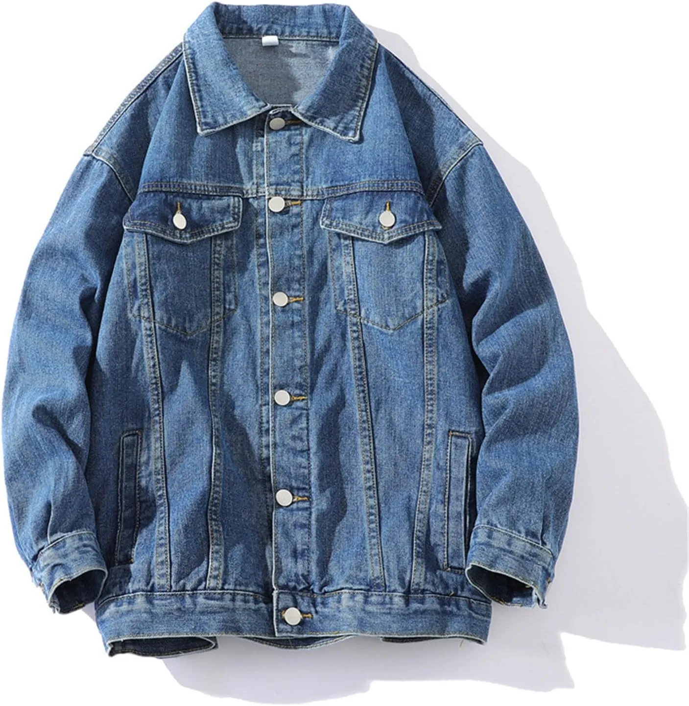 Mens Denim Trucker Jacket Distressed Ripped Motorcycle Slim Fit Blue Jean Jackets Coats Distressed Slim Denim Jackets