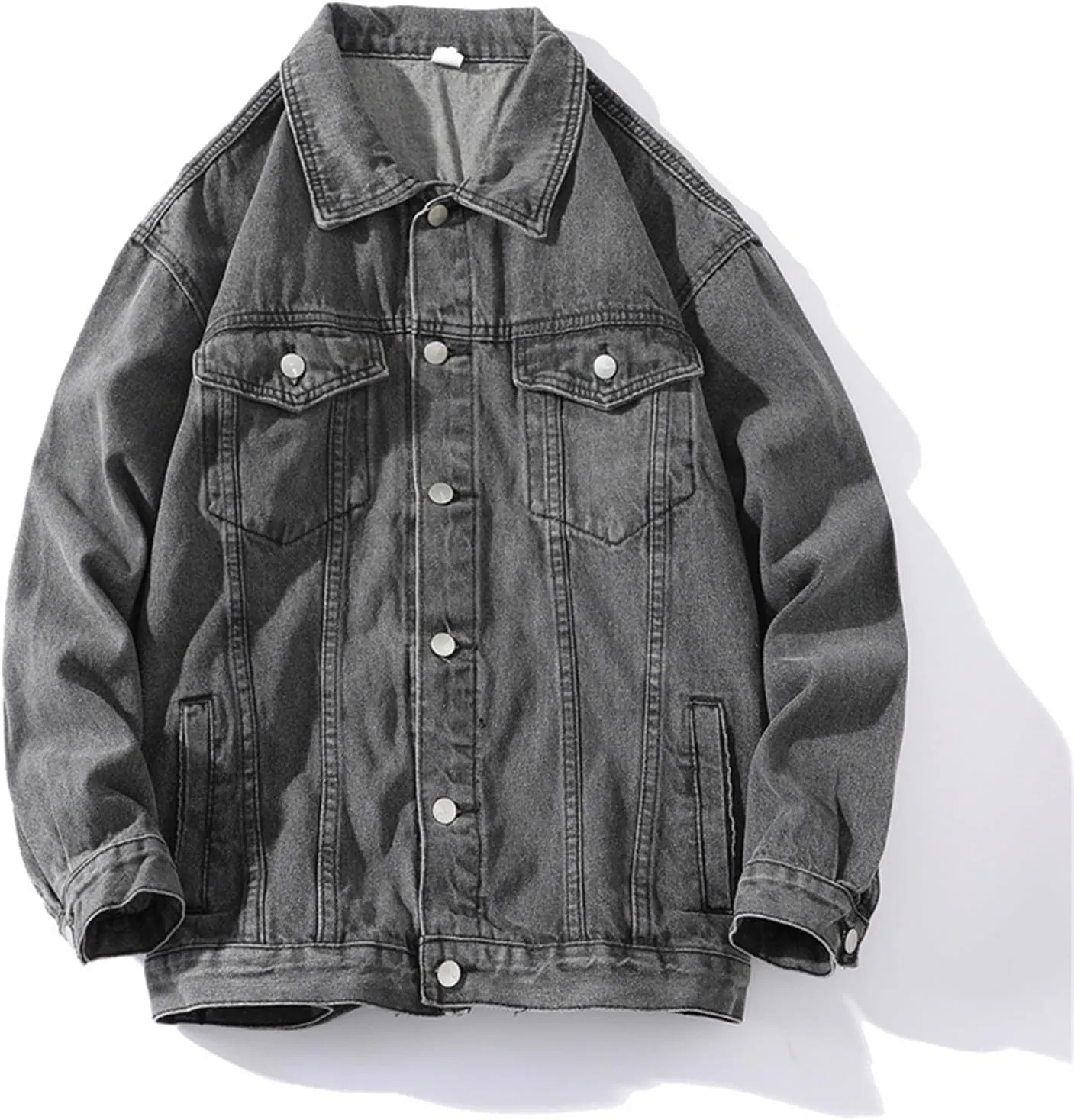 Mens Denim Trucker Jacket Distressed Ripped Motorcycle Slim Fit Blue Jean Jackets Coats Distressed Slim Denim Jackets