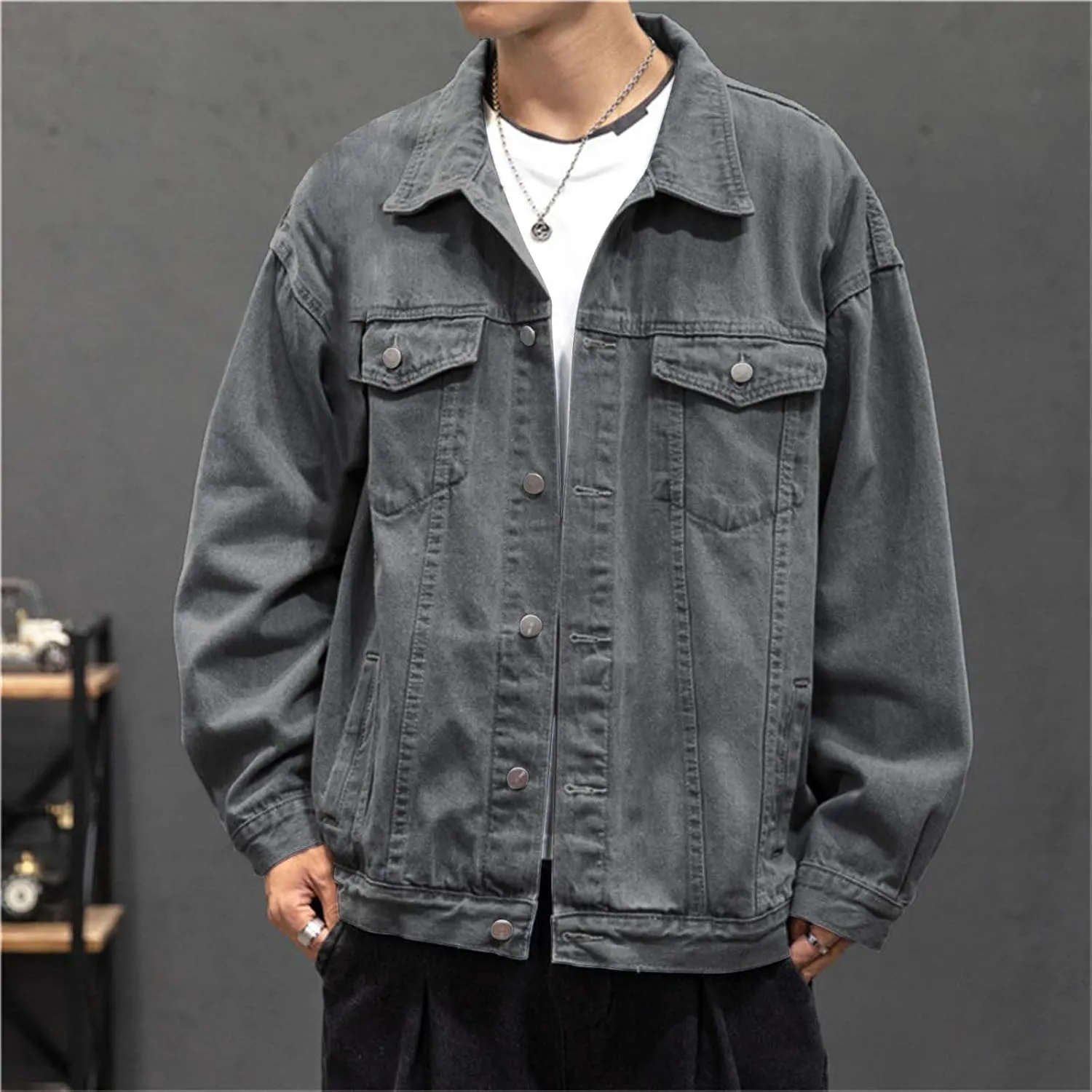 Mens Denim Trucker Jacket Distressed Ripped Motorcycle Slim Fit Blue Jean Jackets Coats Distressed Slim Denim Jackets
