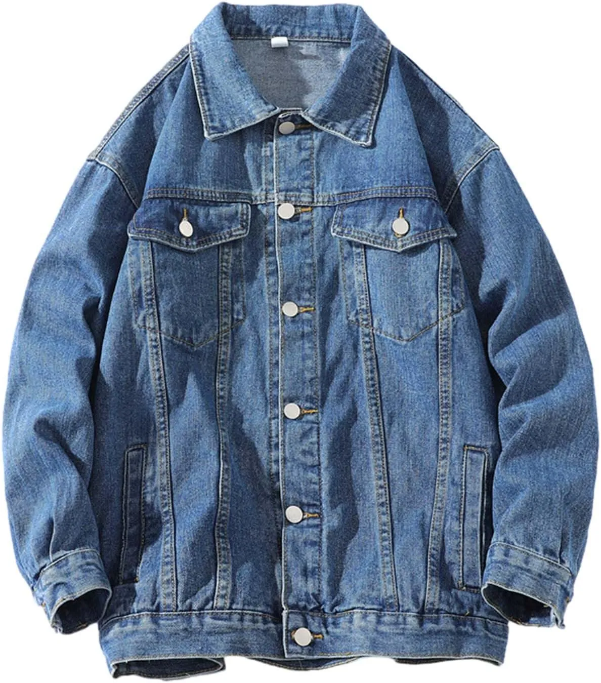 Mens Denim Trucker Jacket Distressed Ripped Motorcycle Slim Fit Blue Jean Jackets Coats Distressed Slim Denim Jackets