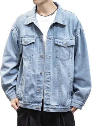 Mens Denim Trucker Jacket Distressed Ripped Motorcycle Slim Fit Blue Jean Jackets Coats Distressed Slim Denim Jackets