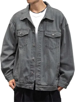Mens Denim Trucker Jacket Distressed Ripped Motorcycle Slim Fit Blue Jean Jackets Coats Distressed Slim Denim Jackets