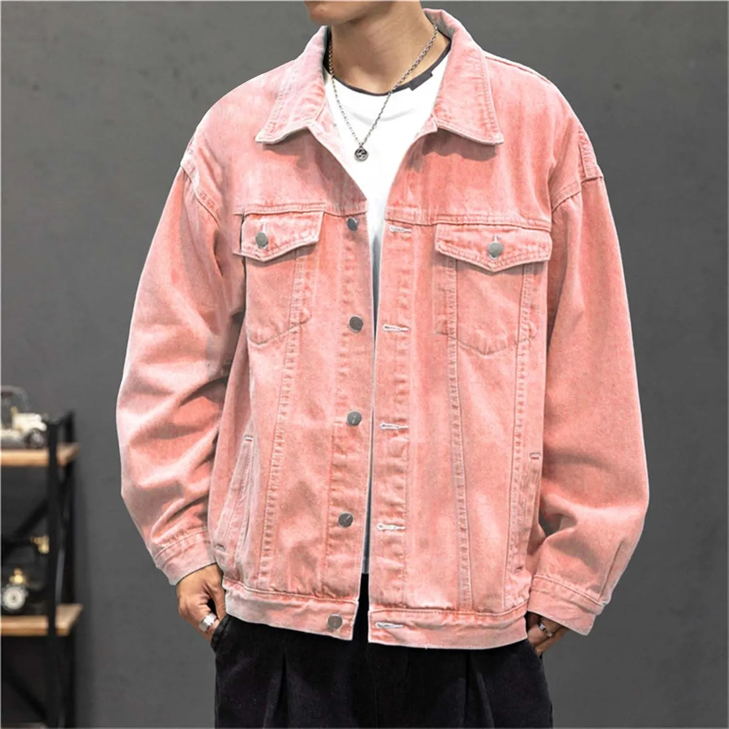 Mens Denim Trucker Jacket Distressed Ripped Motorcycle Slim Fit Blue Jean Jackets Coats Distressed Slim Denim Jackets