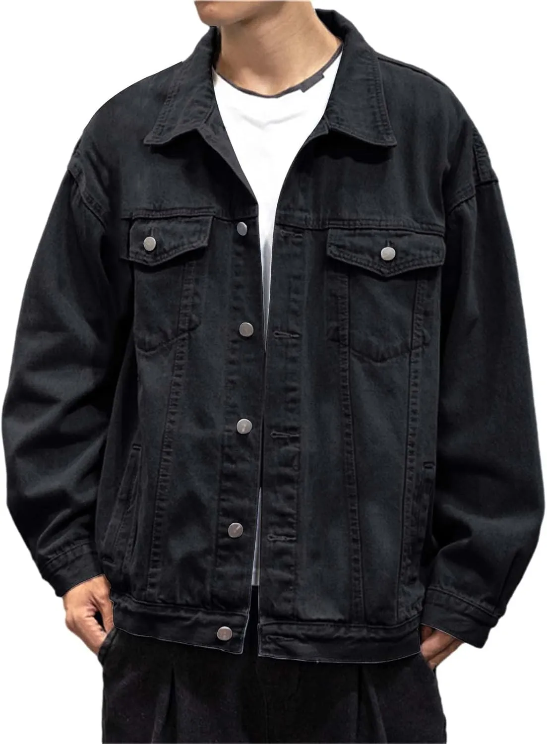 Mens Denim Trucker Jacket Distressed Ripped Motorcycle Slim Fit Blue Jean Jackets Coats Distressed Slim Denim Jackets