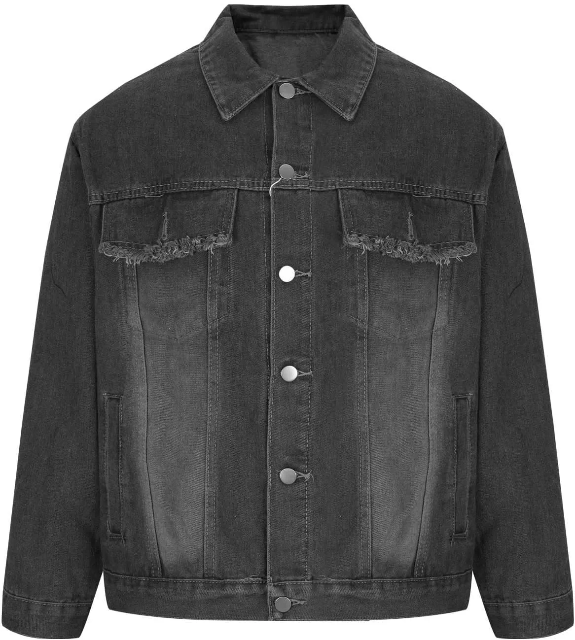 Men's Distressed Denim Jacket Vintage Washed Jean Jacket Long Sleeve Button Down Denim Trucker Coat with Pockets