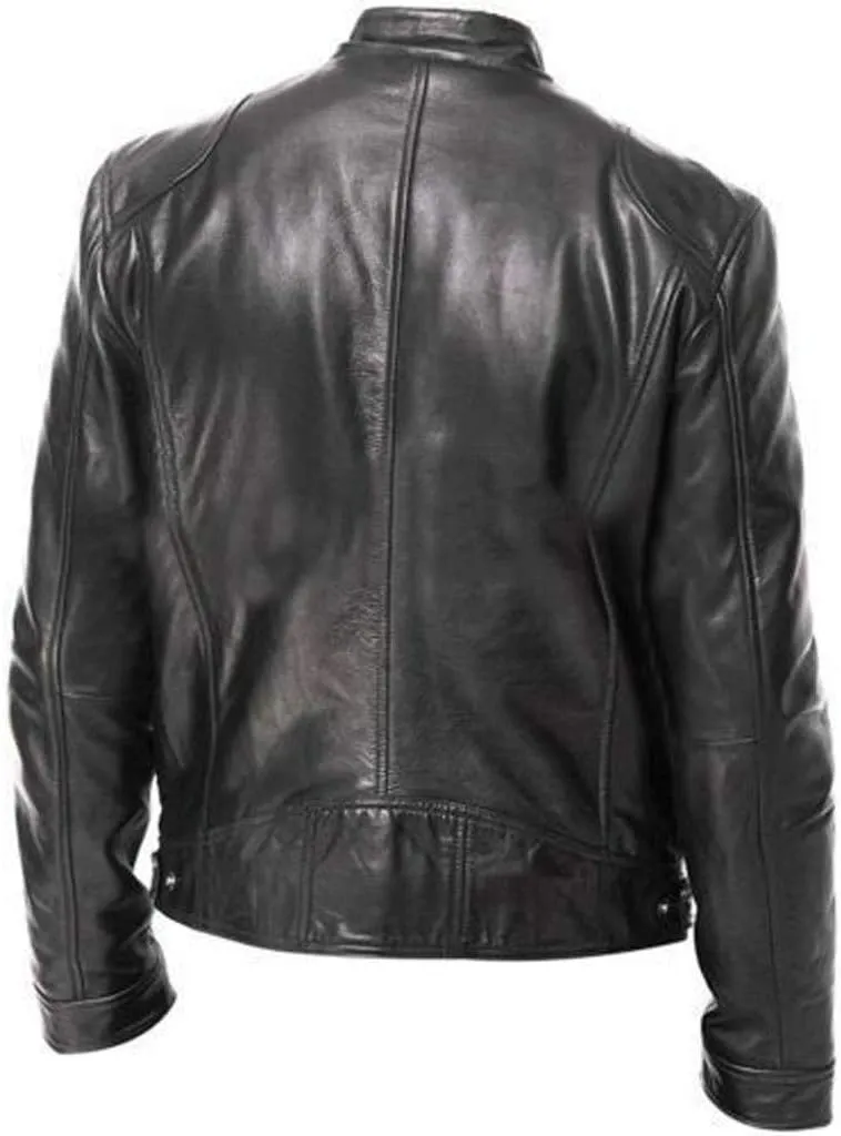 Men's Faux Leather Aviator Bomber Jacket PU Leather Jacket Short Lapel Made of Cowhide Leather w/Side Lacing Men's