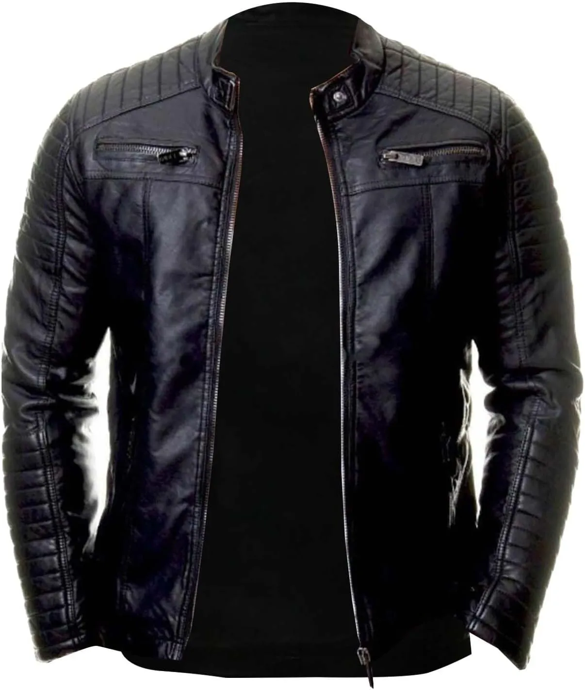 Men's Faux Leather Aviator Bomber Jacket PU Leather Jacket Short Lapel Made of Cowhide Leather w/Side Lacing Men's