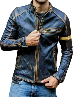 Men's Faux Leather Aviator Bomber Jacket PU Leather Jacket Short Lapel Made of Cowhide Leather w/Side Lacing Men's
