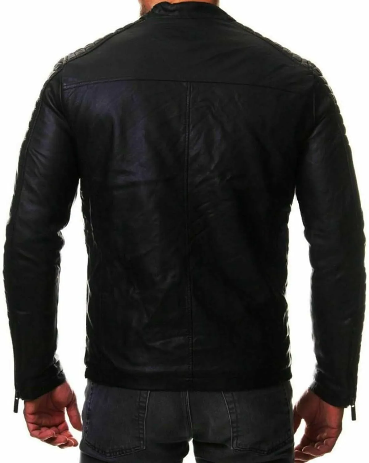Men's Faux Leather Aviator Bomber Jacket PU Leather Jacket Short Lapel Made of Cowhide Leather w/Side Lacing Men's