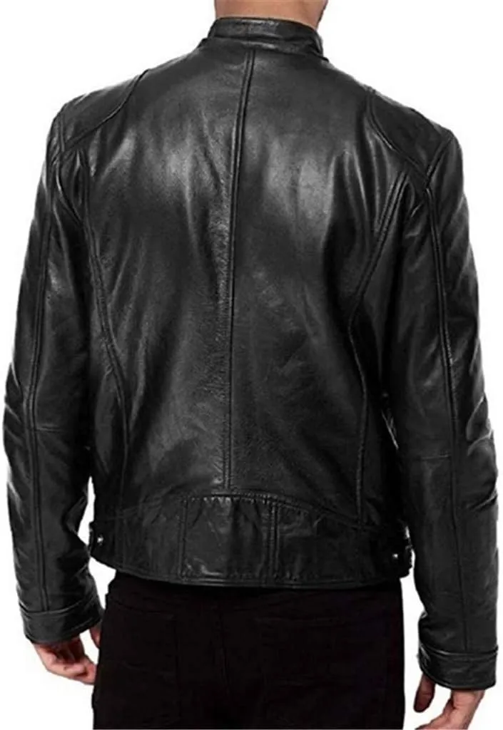 Men's Faux Leather Aviator Bomber Jacket PU Leather Jacket Short Lapel Made of Cowhide Leather w/Side Lacing Men's