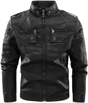 Men's Faux Leather Jackets Fashion Stand Collar Motorcycle Lightweight Leather Jackets Zipper Outerwear Moto Biker Coat